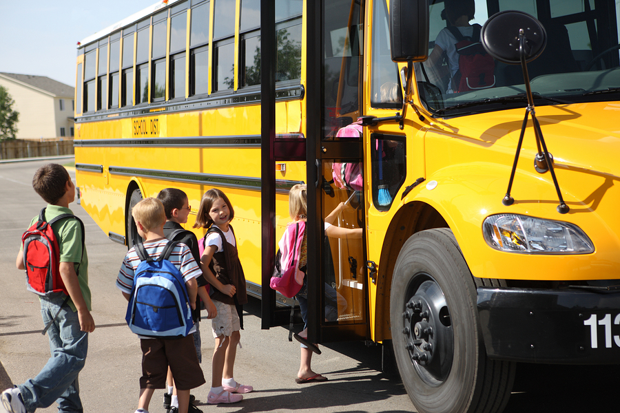дети садятся в школьный автобус